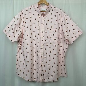 Mens Novelty Tropical Cocktail Print Button Up Short Sleeve Shirt XXL Pink Slim